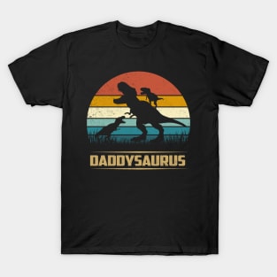 Daddy Dinosaur Daddysaurus 2 Two Kids Funny Father's Day dad T-Shirt